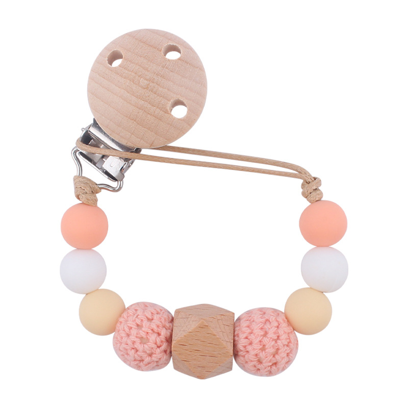 Nuevo bebé calmante Beech clip chupete cadena bebé creativo madera octogonal mordedura silicona molar anti-gota cadena