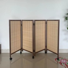 屏风折叠移动带滑轮竹编幼儿园小屏风玄关隔断宠物围栏区角矮折屏