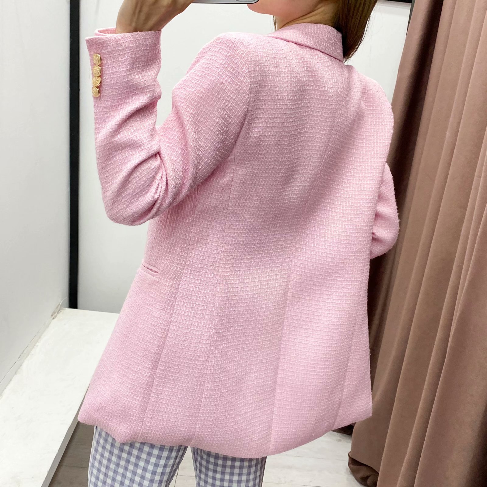 Pink double buttons long sleeve blazer NSAM48572