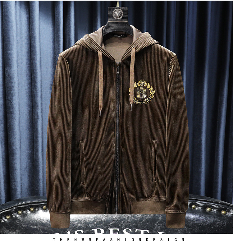 boy Europe Station 2023 Autumn Winter New Velvet Embroidered Men's Hooded Jacket Plus Size Trendy Casual Coat Top_viptrois.com