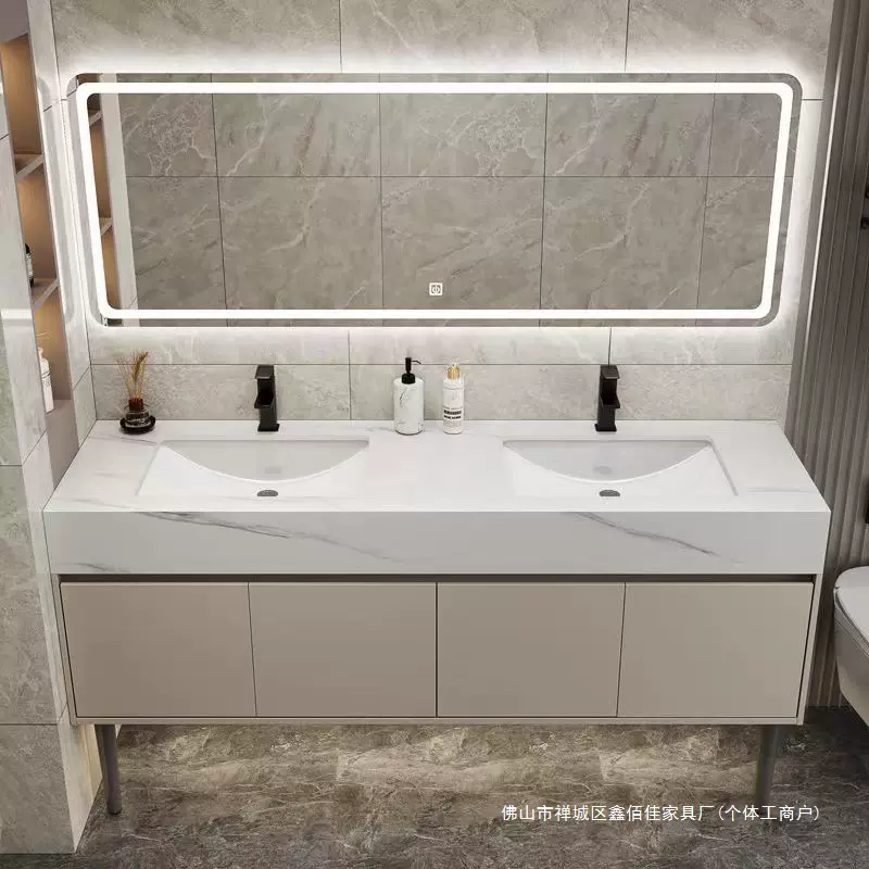 简约三盆洗手台落地式智能浴室柜公共卫生间双人台一体柜橙色单柜