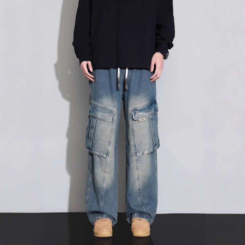 plus size American Style Vintage High Street Washed Used Tooling Jeans Men's Multi-Pocket Loose Straight Trendy Brand Trousers plus size American Style Vintage High Street Washed Used Tooling Jeans Men's Multi-Pocket Loose Straight Trendy Brand Trousers