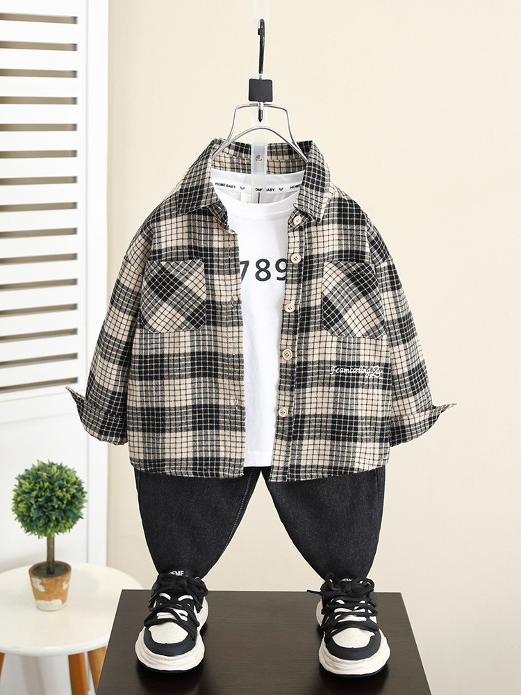 Camisa a Cuadros para Niños 5840, Nueva Chaqueta Otoñal Elegante para Niños 2026, Camisa de Primavera y Otoño para Bebés