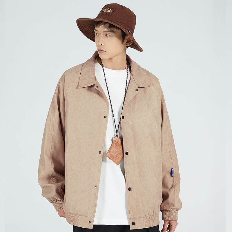 2026 chaqueta suelta de color sólido hombre de otoño chaqueta de entrenador de cuero casual de hebilla única camiseta top pareja base