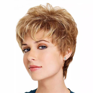 Cross-border European and American wig women's golden gradient middle-aged mother fluffy personality short curly hair wig headgear wholesale