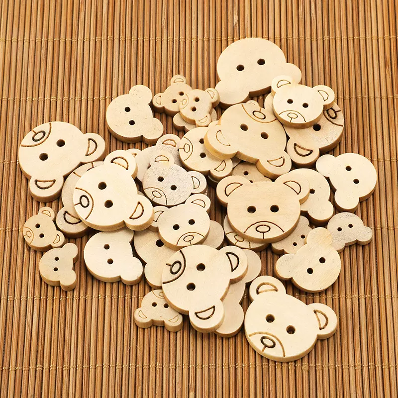 厂家直销 木头木质小熊头实木卡通动物纽扣  儿童DIY手工服装辅料