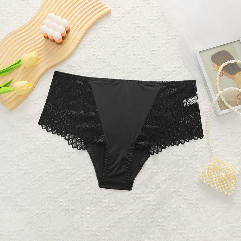 Solid Color Lace Seamless Mid Waist Briefs Panties display picture 4