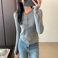 高端优可丝半开襟亨利衫长袖瑜伽上衣修身内搭T恤打底衫女春秋季