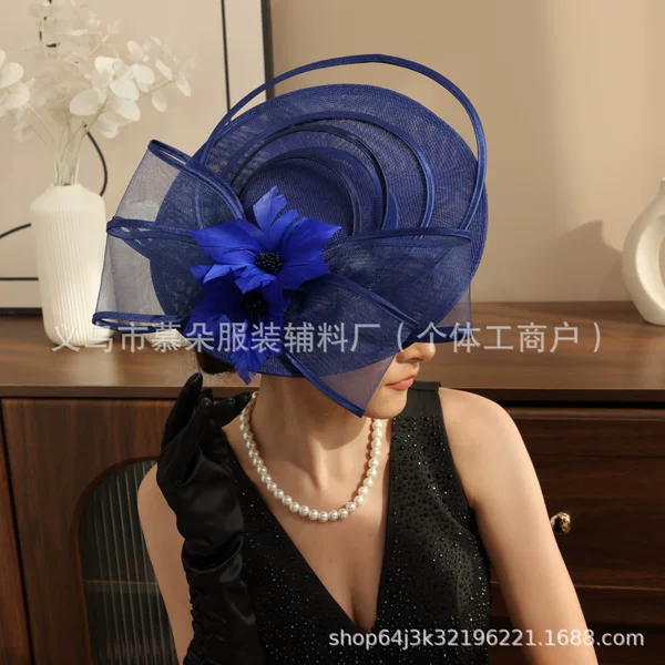 European and American Vintage Bridal Hair Accessories, Feather Headpiece with Beads, Floral Mesh Headband, Versatile Dress and Qipao Accessory
