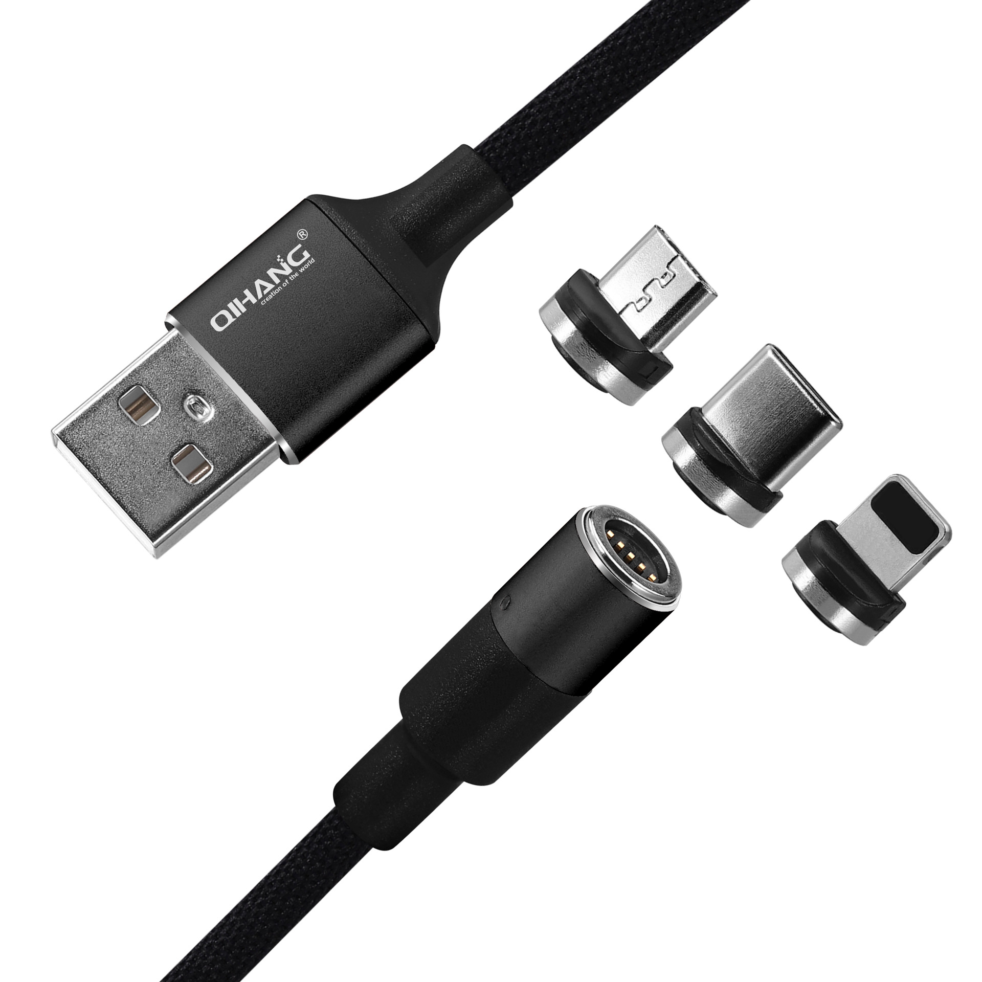 QIHANG 金属三合一快充数据线尼龙编织马卡龙现货批发 厂家可印图