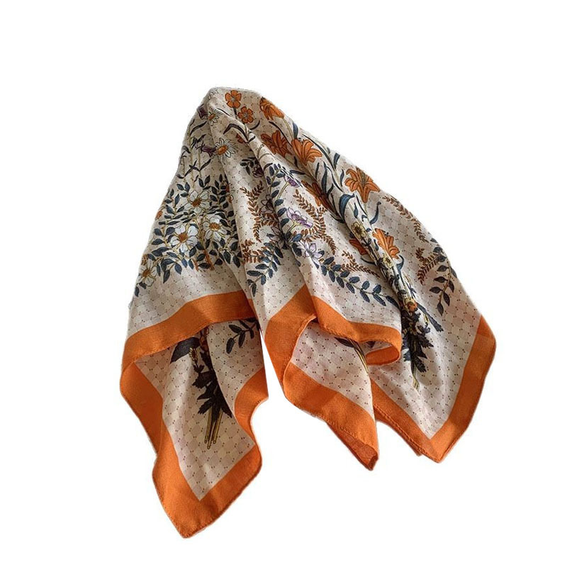 Bufanda de seda, bufanda cuadrada pequeña, sensación de alta gama, nueva bufanda pequeña estampada de todo fósforo, pañuelo para el cabello, bufanda coreana, chal