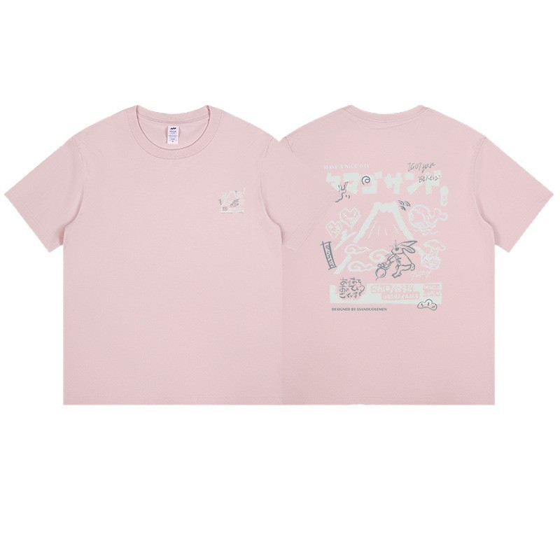 メンズトレンディブランドアメリカンマウンテンラビットプリントTシャツメンズ夏ルーズラウンドネック半袖マルチカラー多用途ボトリングシャツレディースイン|undefined