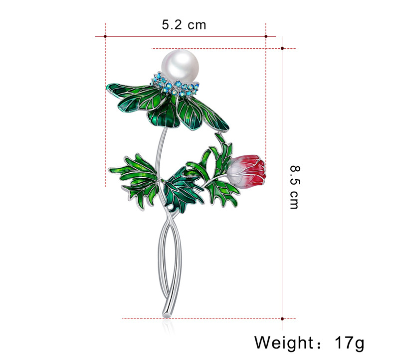 Rose Pearl Diamond Green Leaf Alloy Brooch display picture 1