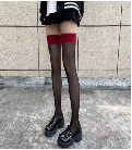 검정 빨강 가장자리 [무릎 양말]