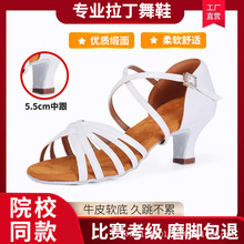 拉丁舞鞋女成人专业初学者低跟拉丁鞋中高跟软底缎面初学者舞蹈鞋
