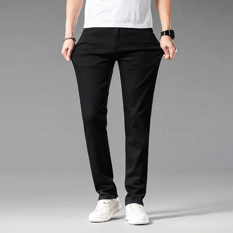 Off-White Slim Stretch Jeans for Men Spring and Summer New Style Regular Simple Versatile Trendy Brand Straight Pants Trouser