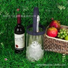 跨境专供婚礼派对香槟冰镇袋  圆形透明pvc手提红酒袋PU车缝手提