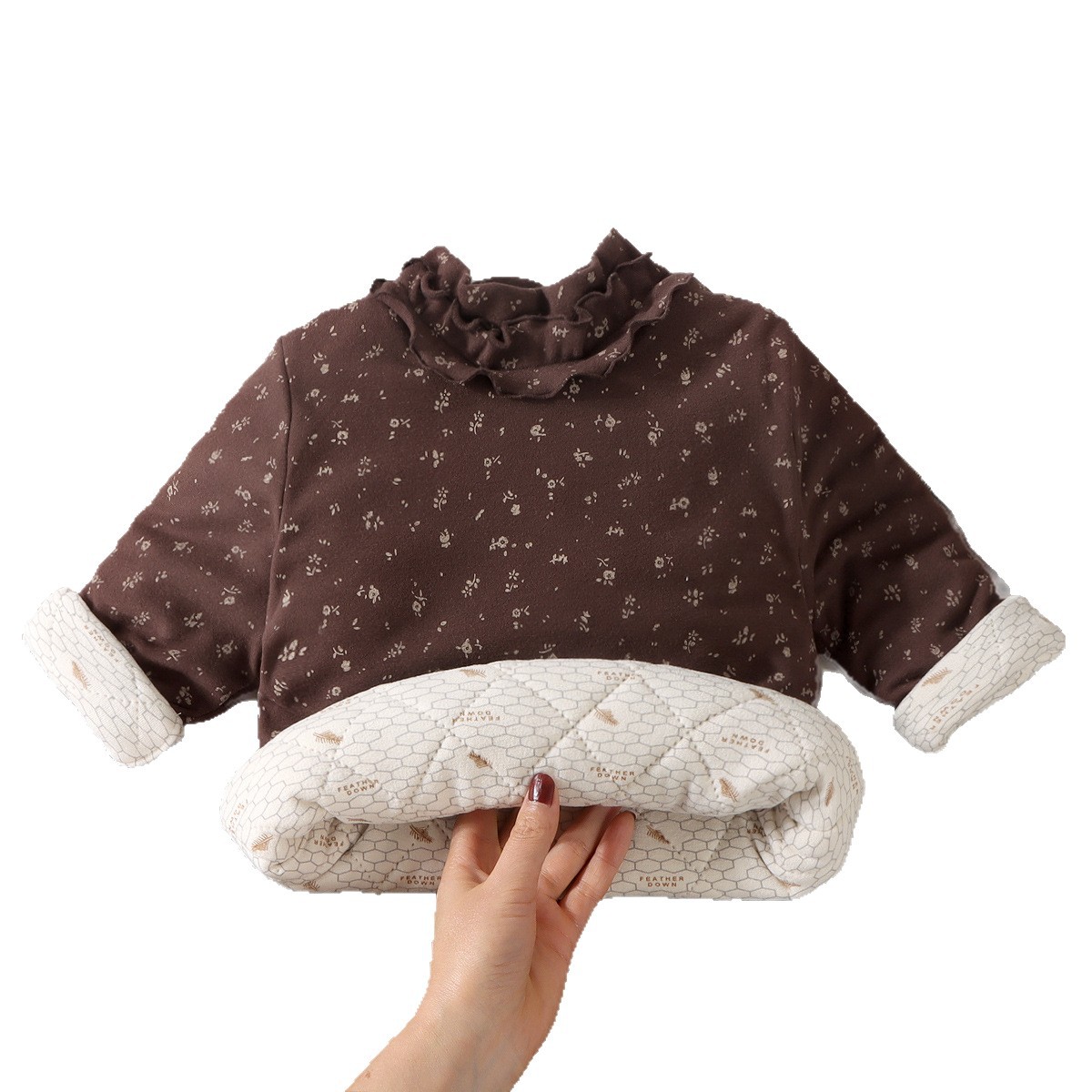 Niñas otoño y invierno nuevo estilo extranjero dulce flor triturada camiseta de base bebé grueso abrigo de encaje de algodón collar