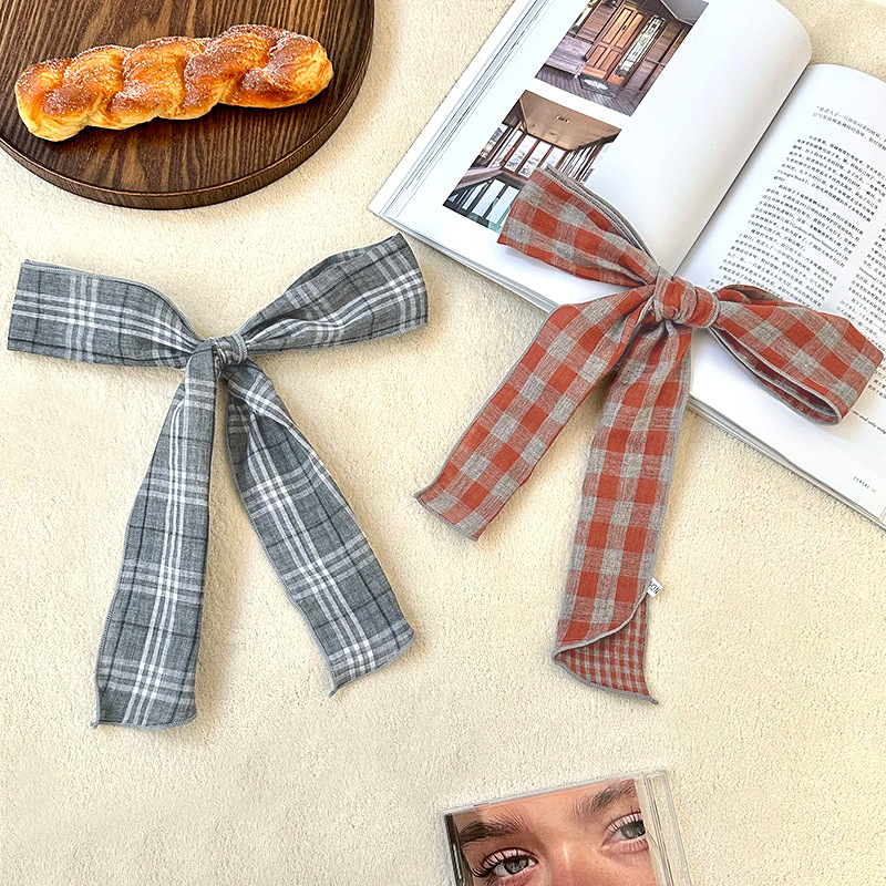 Pañuelo de seda largo, bufanda delgada y estrecha a cuadros retro de alta calidad, bufanda versátil, pañuelo en la cabeza, cinturón decorativo para el cabello