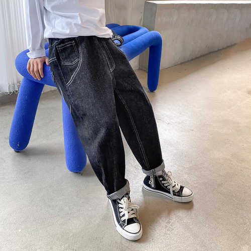 Children's New Color Denim Jeans Spring and Autumn Boys Korean Style Pants Middle Child Loose Children's Wear Wholesale One Piece Shipping
