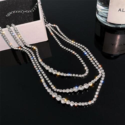 Retro style short diamond necklace for women, simple multi-layer plain clavicle chain, light luxury niche chocker neck necklace
