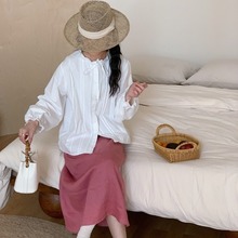 【重工】韩国纯棉灯笼袖设计感长袖衬衫女2024春镂空上衣褶皱衬衣