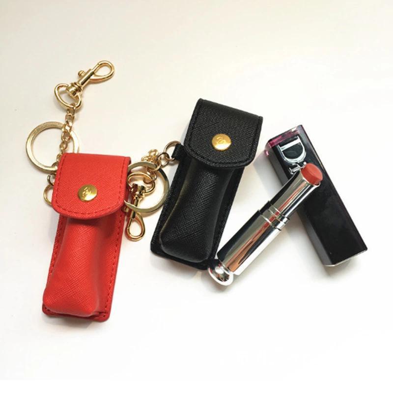 En stock lápiz labial caja de cuero lápiz labial portátil brillo de labios protección pequeña caja de cuero creativo llavero transfronterizo