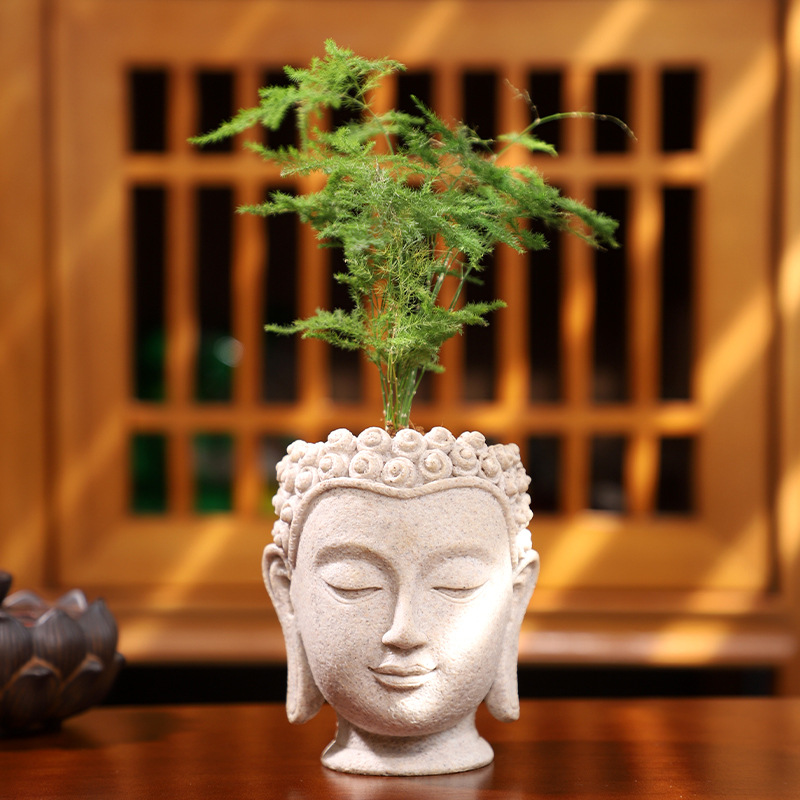 Chậu Cây Resin Chậu cây resin giả xi măng hình đầu Phật, chậu mọng nước mini, trang trí nhà và sân vườn (RG-110)