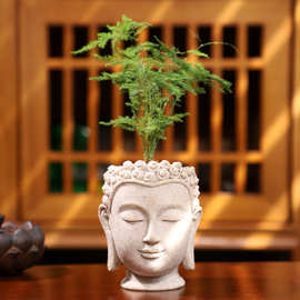 古典创意个性仿水泥树脂多肉家居园艺佛头花盆桌面装饰盆栽容器