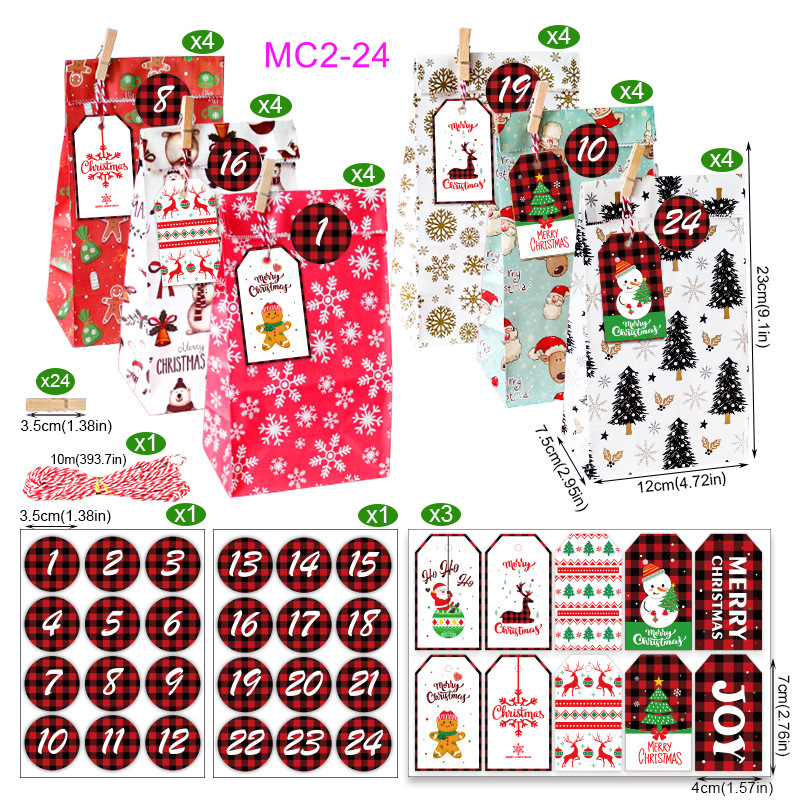 MC2-24 (24개 세트); 크라프트지; 크리스마스 어드벤트 캘린더 24개 세트 즉시 배송