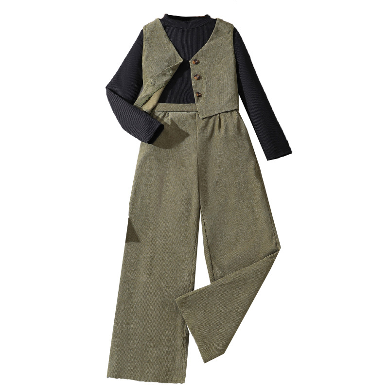 Kinder set herbst und winter neue artikel Koreanische version weste strickjacke ärmeln gestrickte pullover lange hosen mädchen_voghion.com
