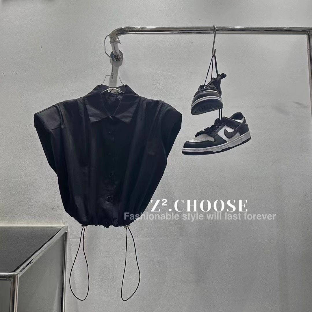 Chicas 2020 Verano nuevo estilo de Hong Kong estilo occidental de moda con cordón de cintura camisa corta sin mangas de un solo pecho