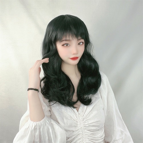 Wig for women with oblique bangs, mid-length curly hair, shoulder-length, full wig set for mothers, middle-aged and elderly women with fluffy hair