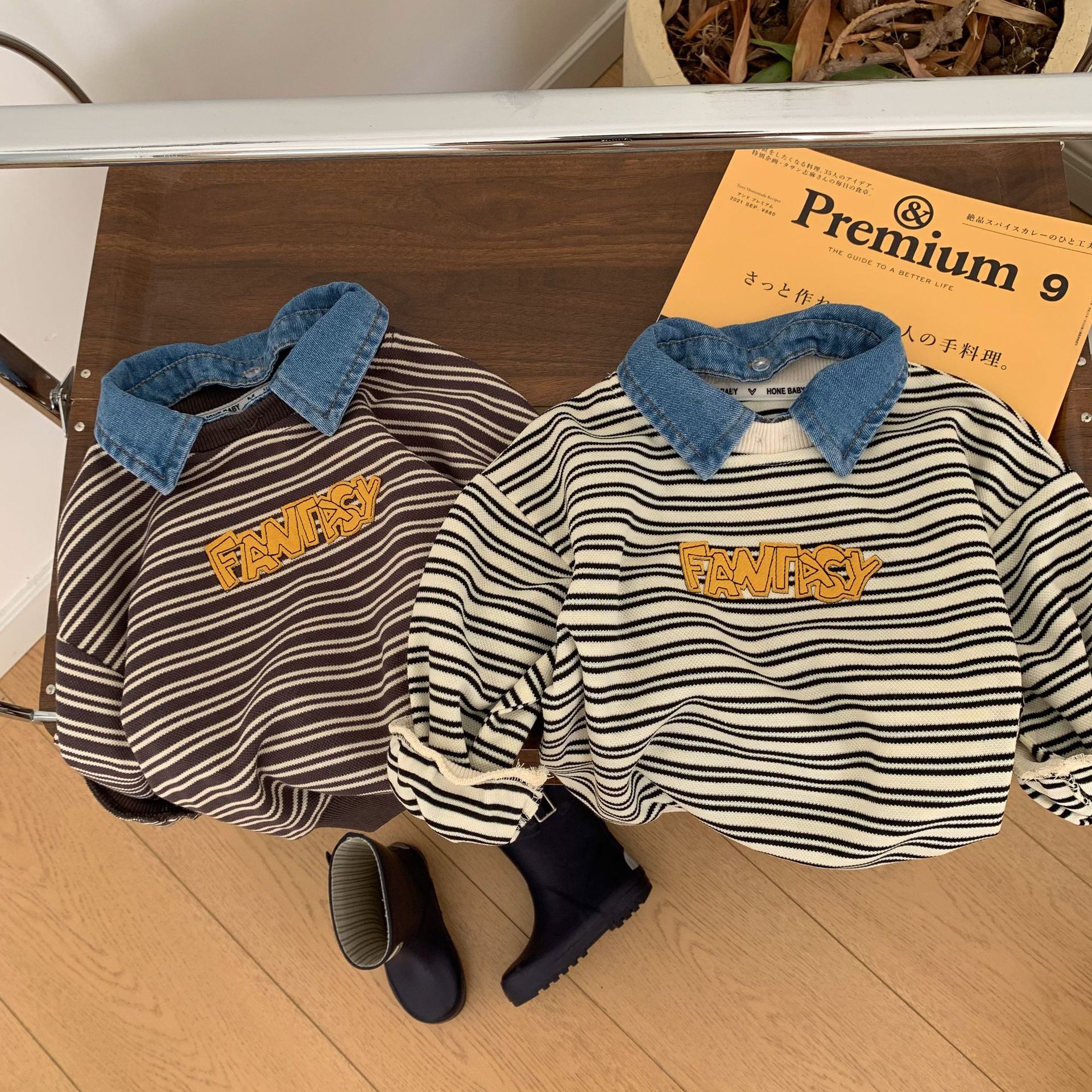 Felpa con cappuccio per bambini 2023 Bangcheng Autunno Ragazzi A Righe Cowboy Collo Con Cappuccio Bambino Casual Top C0213_voghion.com