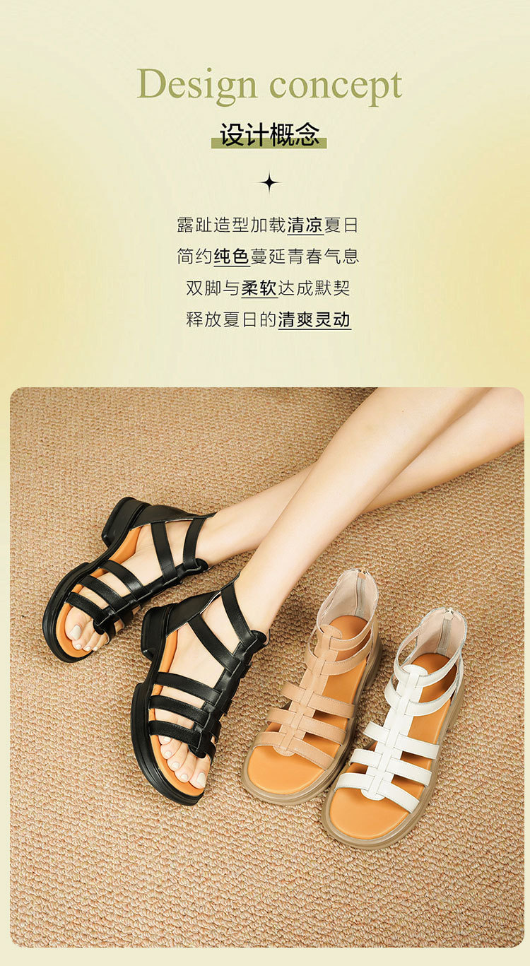 Sandal da thật quai chữ V đế dày mềm mại cho nữ — Màu đen chi tiết 2