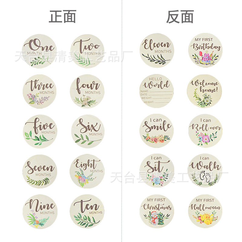 Tarjeta de luna de bebé de doble cara de madera Accesorios para fotos de bebé Tarjeta de hito de edad de doble cara de bebé Película mensual