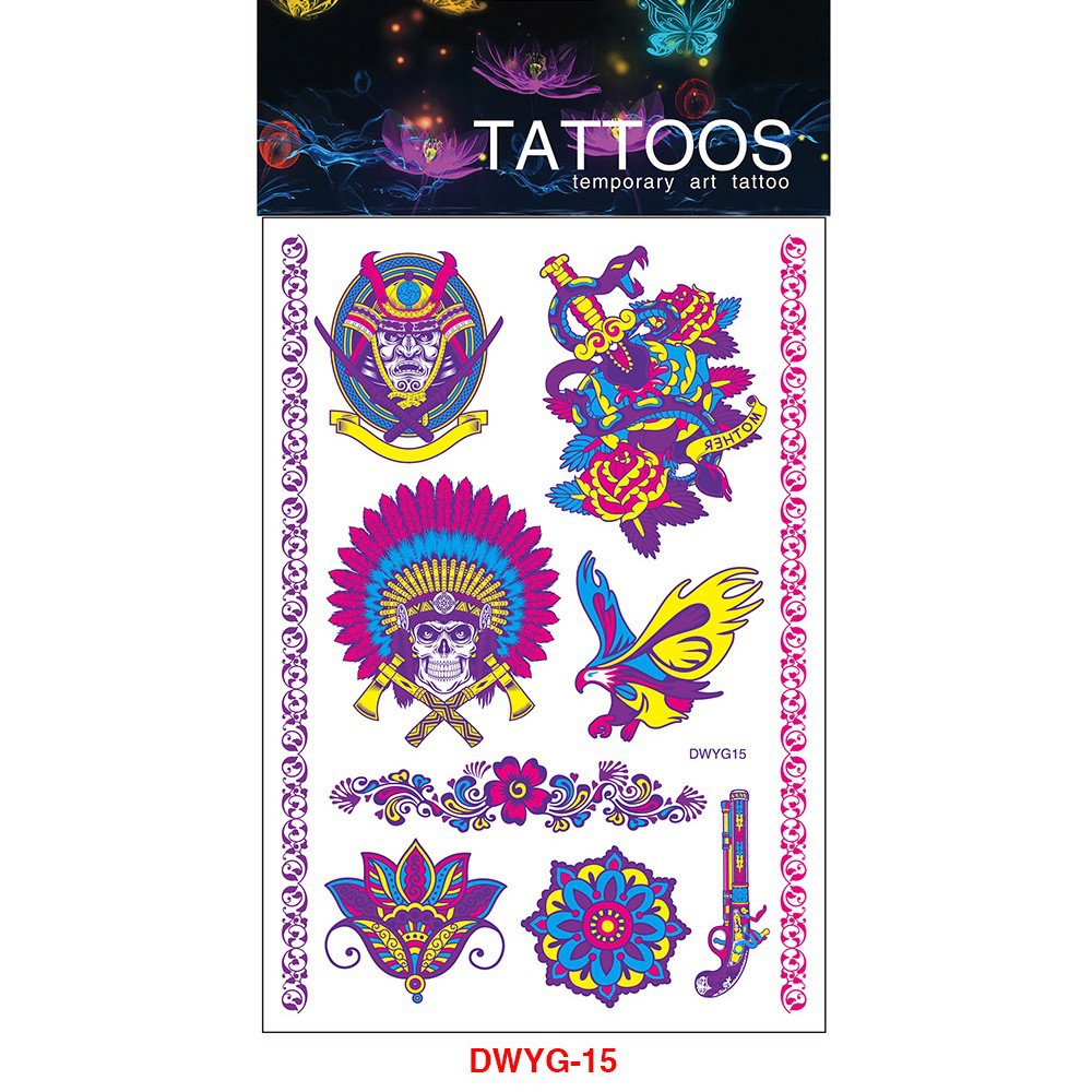 Tatuajes Temporales Fluorescentes para Brazo de Papel de Transferencia de Agua, Impermeable para Halloween