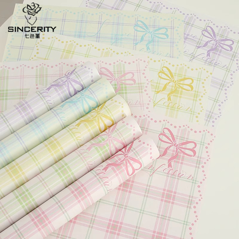 Almohadilla de siete colores nuevo papel de embalaje de arco estampado de ballet de punta de dedo floristería arte de flores frescas papel de embalaje de bricolaje