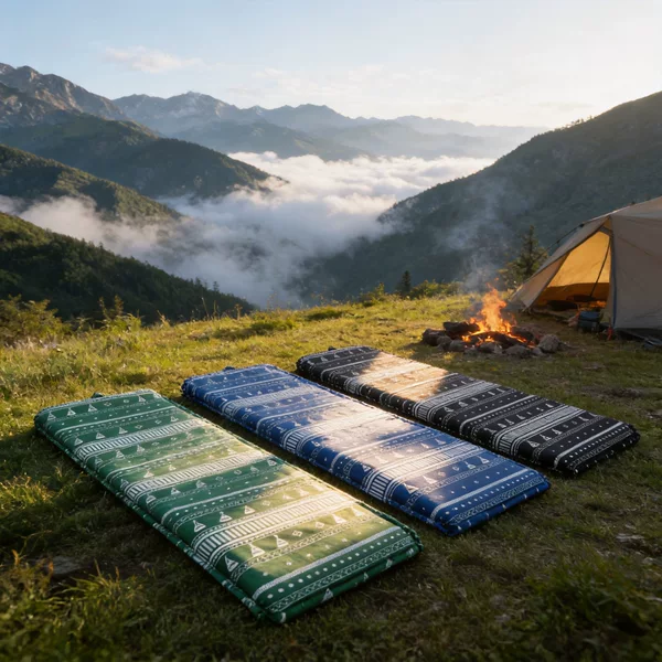 Single-person automatic inflatable mattress with ethnic geometric pattern, dual air holes, outdoor camping moisture-proof sleeping pad, portable and combinable