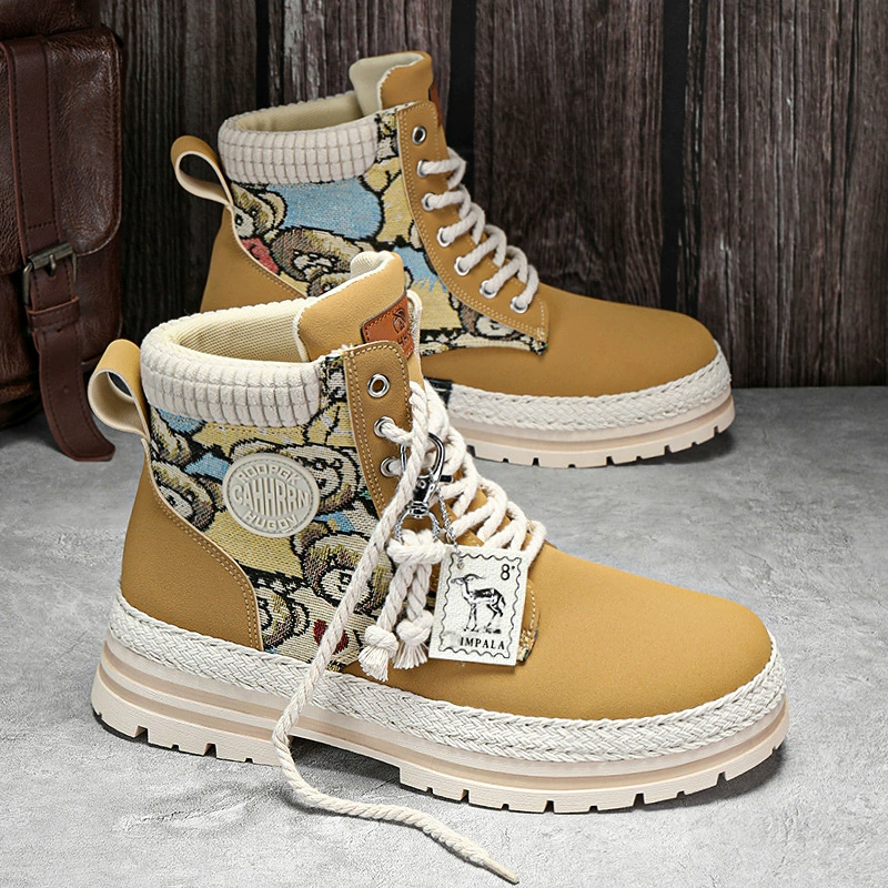 Ботинки‑челси (Martens) из кожи с плетёной соломкой на подошве, шнуровка, английско‑корейский стиль, 39–44