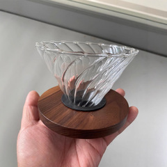 V60コーヒーフィルターガラススパイラルコーヒー漏斗4人分黒胡桃木托安定シリコンコーヒーフィルター