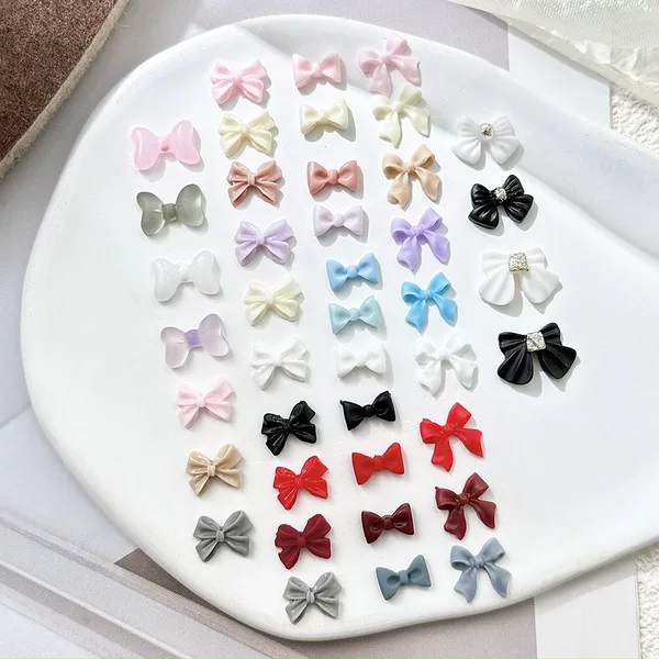 Casual and Exquisite Bow Nail Art Jewelry Solid Color Three-Dimensional Resin Bow DIY Nail Art Jewelry Set Wholesale