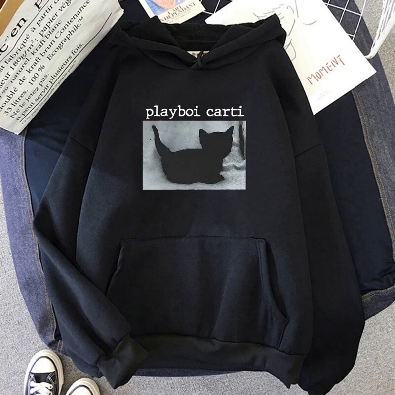 Cross-border Playboi Carti cat back figure peripheral printed sweater spring and autumn men's and women's long sleeve hoodie hoodie