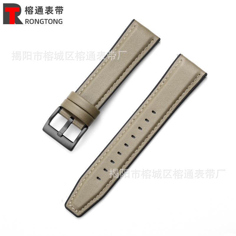 Adecuado para Huawei GT2 Samsung Galaxy suela de goma correa de reloj de cuero correa de muñeca de cuero de microfibra oreja de liberación rápida 20/22mm