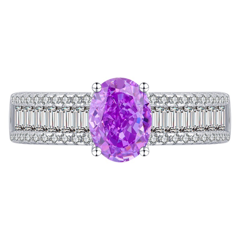 Zhuang sheng joyería S925 todo el cuerpo de plata de la venta caliente de imitación de color verdadero de alto carbono denier de diamantes en forma de anillo con incrustaciones de piedra principal 6*8