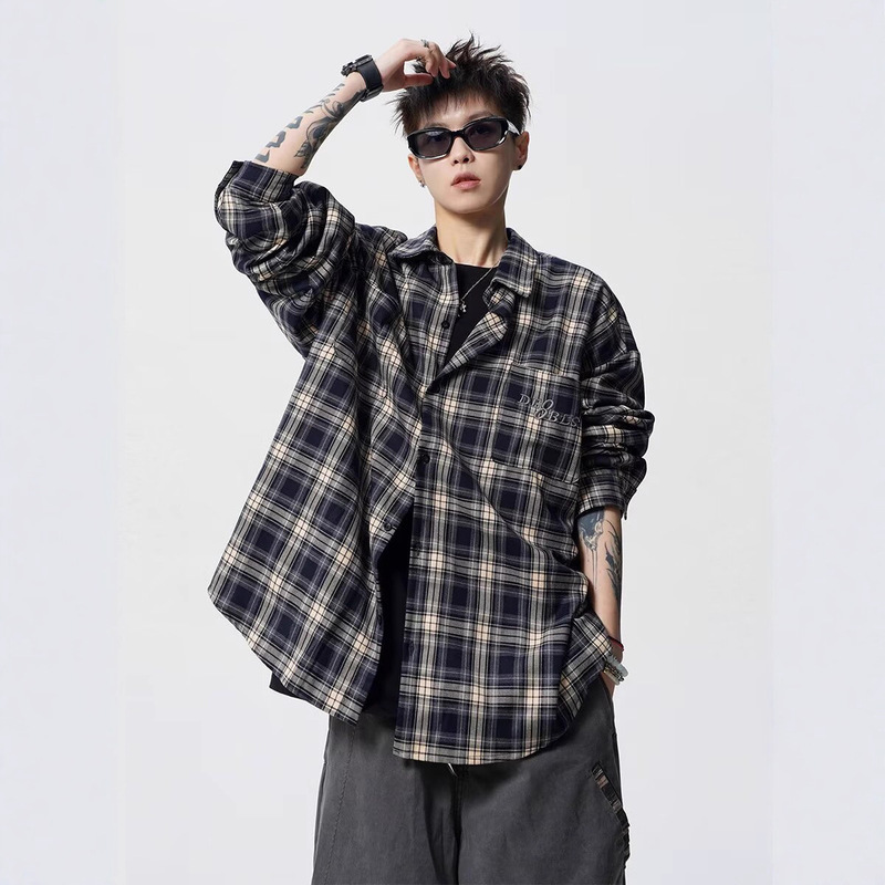 Cross-Border American Retro Plaid Outer Shirt for Men 2025 New Autum Shirt Chic Loose Casual Jacket