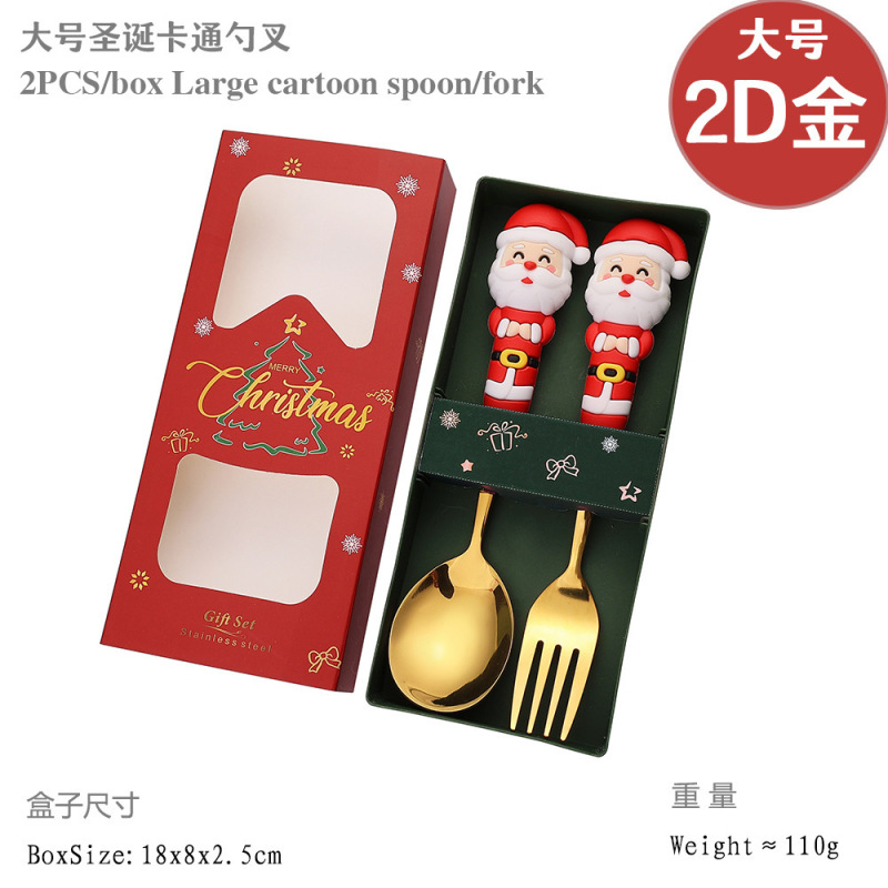 新しいクロスボーダー大型クリスマスフォークとスプーン食器セットステンレス鋼クリスマススプーンイン高価値コーヒースプーン|undefined