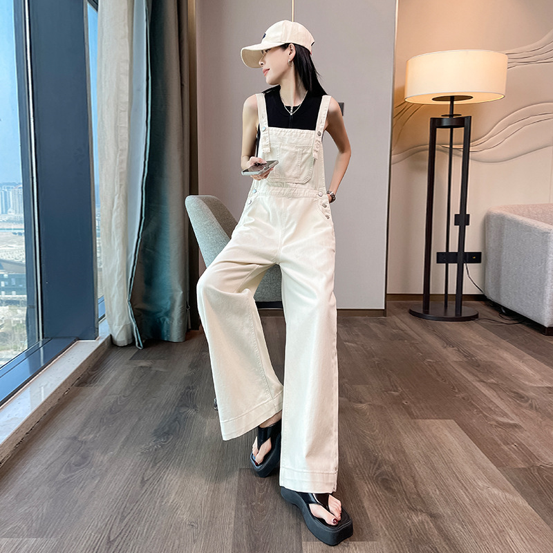 女性のための年齢を軽減するデニムオーバーオール2025春夏秋新しいミルクスタイル韓国スタイルルーズスリムワンピースワイドレッグパンツ|undefined