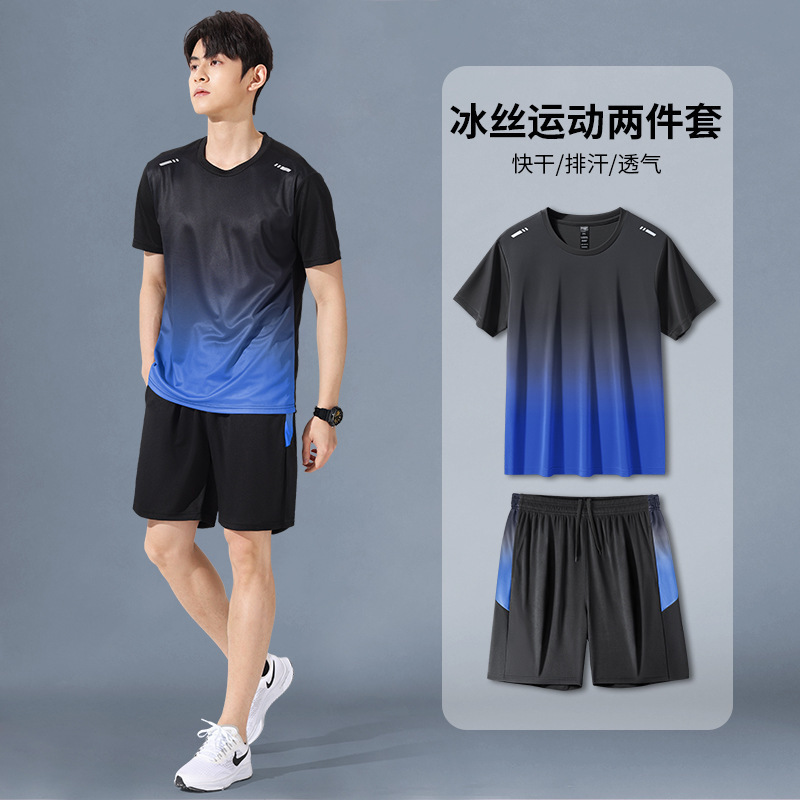 Trajes deportivos de verano para hombres correr camisas cortas de hielo de verano ropa de baloncesto plumas ropa de fitness pantalones cortos