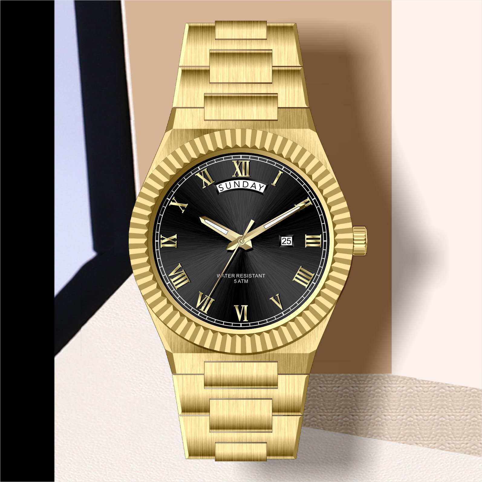 跨境时尚瑞士名表防水夜光表男款合金石英表高颜值男士商务手表